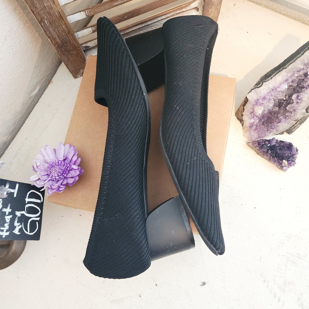 VIVAIA MELODY PUMPS BLACK KNIT FABRIC SQUARE TOE CHINKY BLOCK HEEL SIZE 39 - Picture 10 of 13